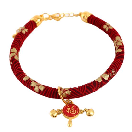 Pet Collar Chinese Style Decorative Skin Friendly Adjustable Cat Dogs Necklace Collar with Pendant Bell for Festival
