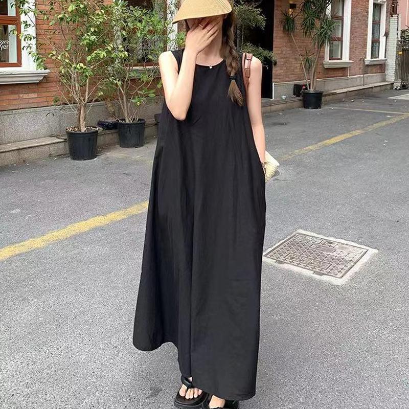 Móda Léto Bez rukávů Dámské Elegantní Dlouhé Šaty Vycházkové Design s holými zády Kulatý výstřih A-linie Společenské šaty Dámské Ležérní Jednoduché Jednobarevné Oblečení