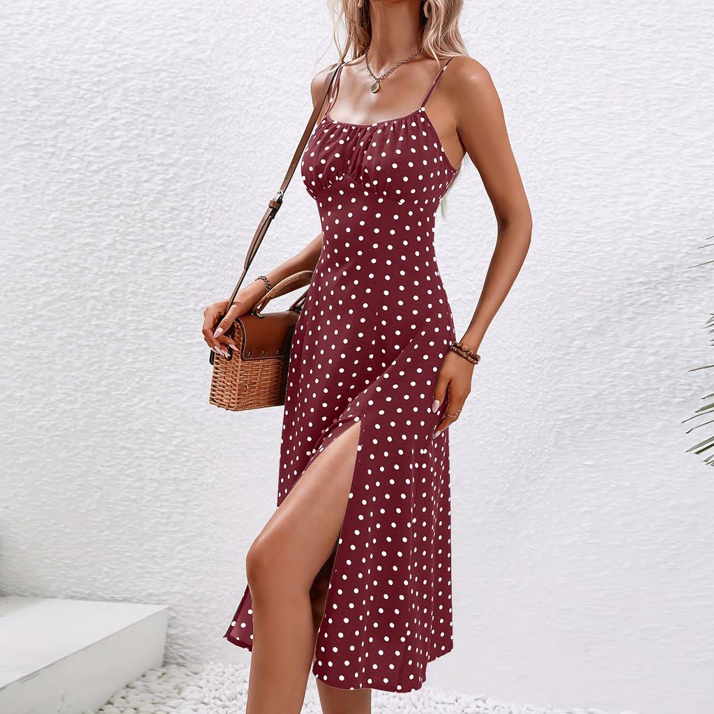 2025 Bohemian Dress Sexy Suspender Split Polka Dot Dress