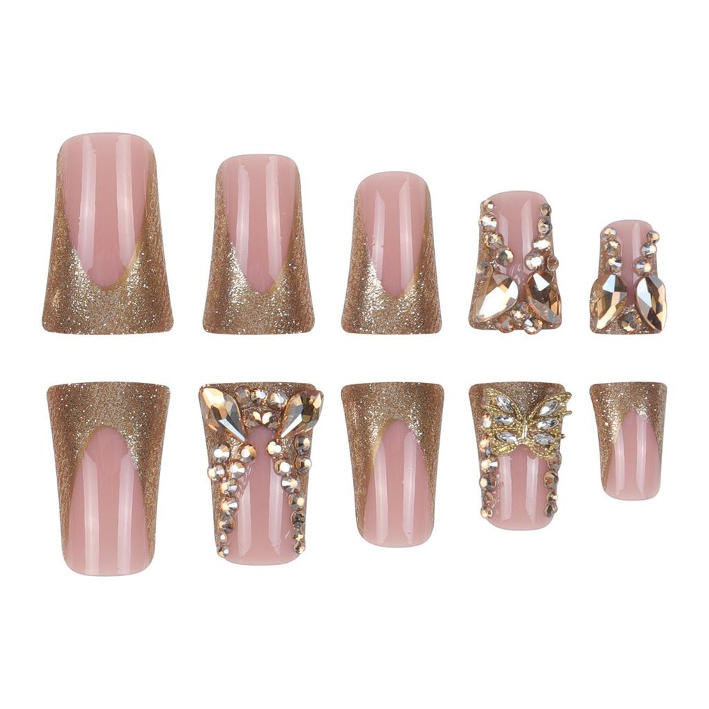 Französische Wear Nail Gold Zerbrochener Diamant Schmetterling Nail Art Patch Falsche Nägel