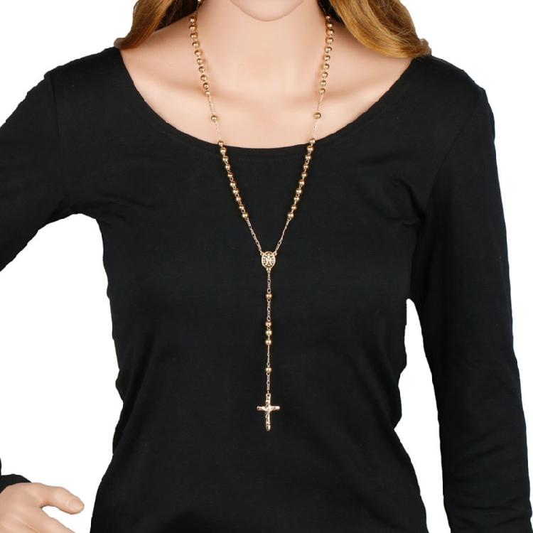 6mm Rosary Bead Necklace Catholic Necklace with Jesus Christ for Cross Pendant