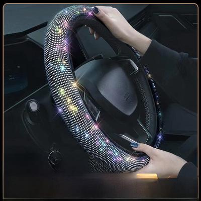 Diamond Inlaid Car Steering Wheel Cover with Rhinestones for All Seasons - Universal, Non-Slip, Elastic Car Handle Cover