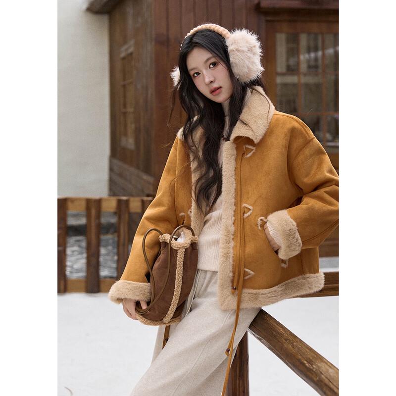 Mishu Women's Retro Suede Faux Mink Fur Coat