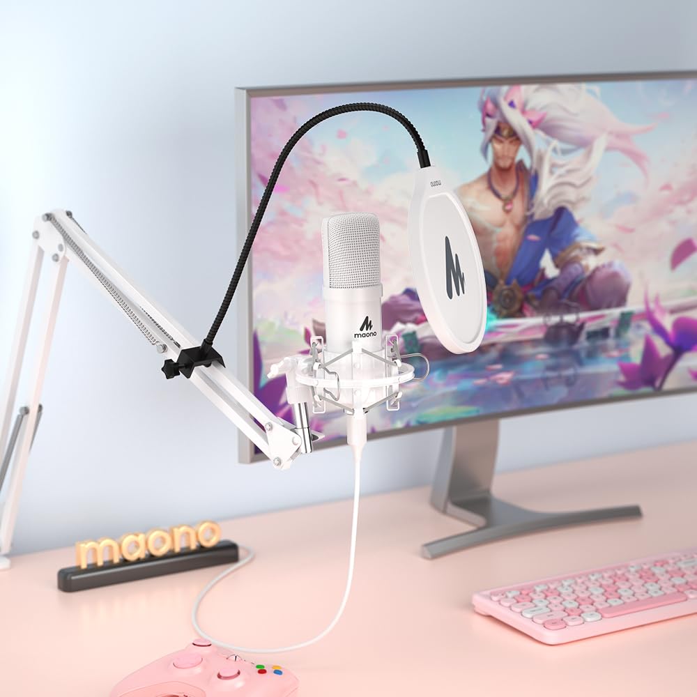 MAONO USB-Mikrofon, Kondensatormikrofon, PC-Mikrofon-Set mit Mikrofonarmständer, für Aufnahme, Live-Streaming, YouTube, Spielekommentar, Arbeiten von