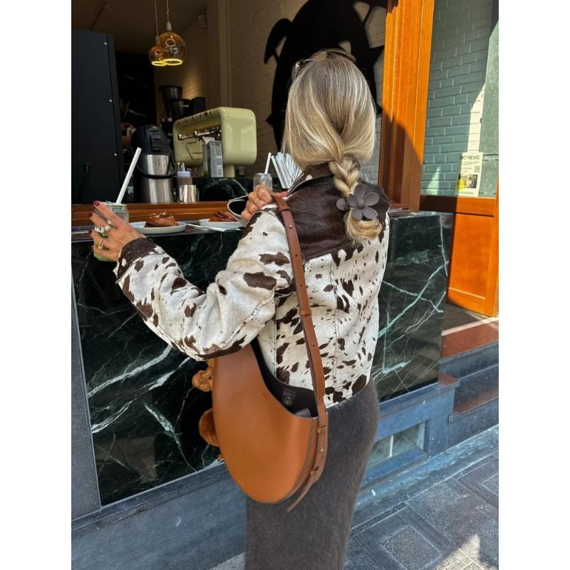 Modische bedruckte Damen Kurzlederjacke Umlegekragen Langarm Einreiher Mäntel Herbst Damen High Street Oberteile