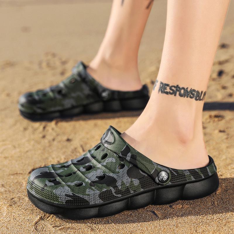 

Couple hole shoes outdoor non-slip thick-soled men s beach shoes summer camouflage two wear soft-soled bag head slippers 45