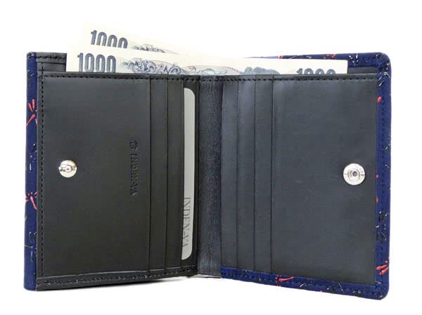 Inden Wallet Nagomi Billfold 7527 Navy Deerskin x Red and Black Lacquer Dragonfly Pattern [Inden-ya] Bi-fold