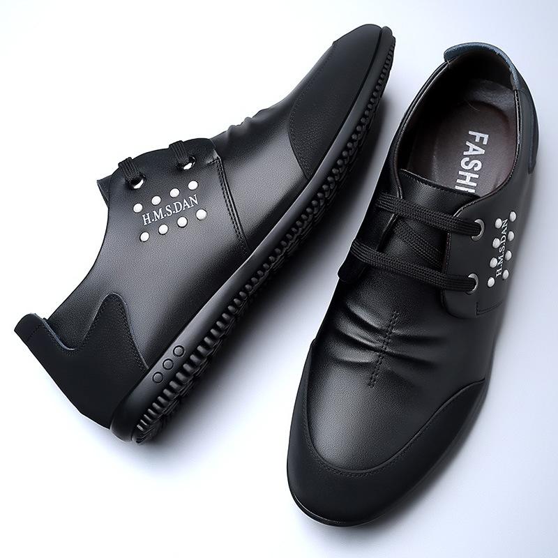 

New men s shoes hollow breathable cowhide soft sole four seasons leather shoes Korean version versatile men s thin leather shoes 38 чёрный