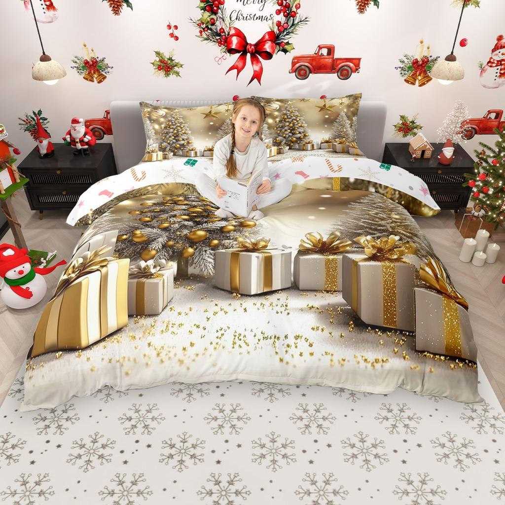 Set cearșaf de plapumă Homewish Crăciun Turta dulce pentru Copii, Set de Pat Merry Xmas, Set Cearșaf de Plapumă Cadouri An Nou Fericit