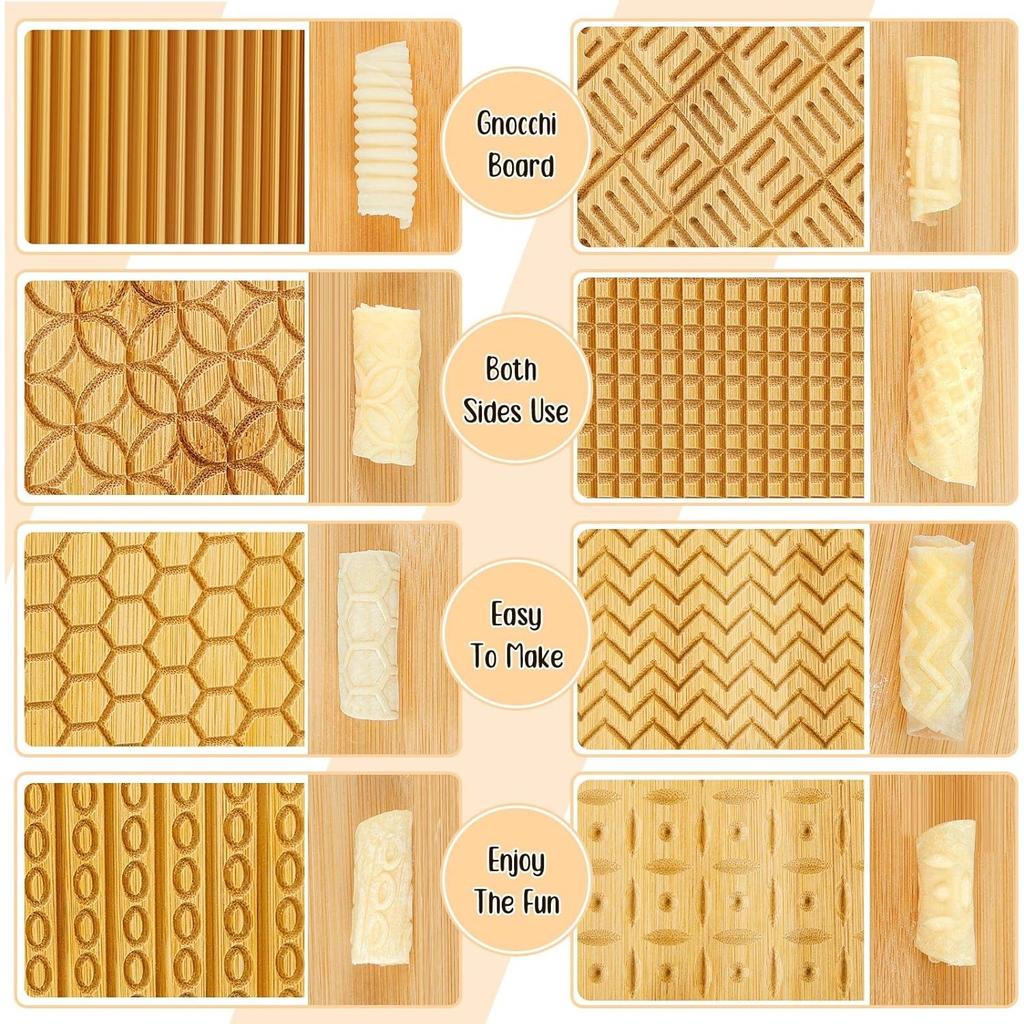 Set di 4 Pezzi Tavola per Gnocchi in Legno, Paletta per Gnocchi, Tavola per Pasta Garganelli con Rulli, Idee Regalo per la Cucina