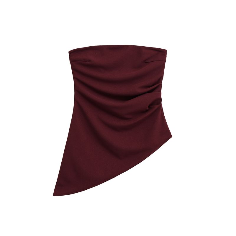 

Araltay New Arrival Fashion Style Women s Clothing Fashion All-Match Pure Color Ruched Silm Asymmetric Tops 5644996 Burgundy M