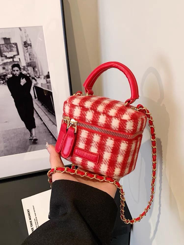 Borse a tracolla mini a quadri alla moda per donna, coreane estive, borsa a secchiello con catena a fiocco, portafoglio semplice versatile per rossetto e carte da donna