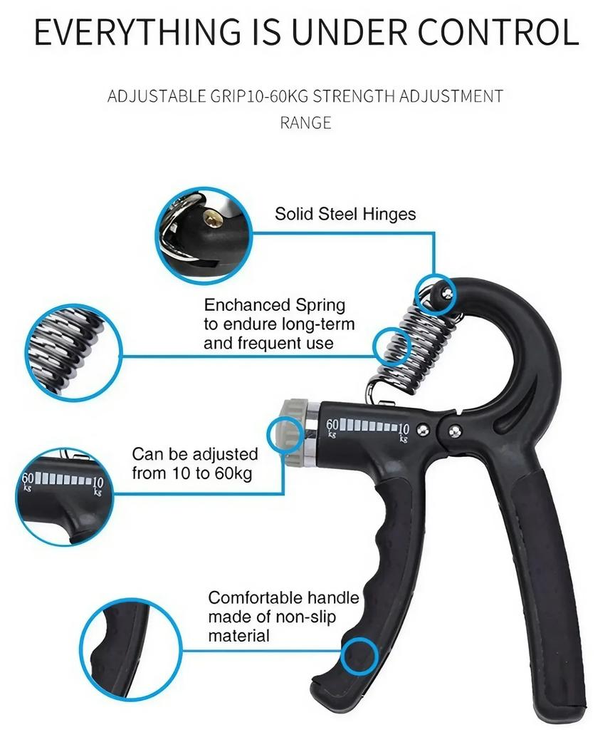 Adjustable Hand Grip Strengthener R-Shape Finger Exerciser Portable Sport Accessory Carpal Tunnel Therapy Workout Equipment