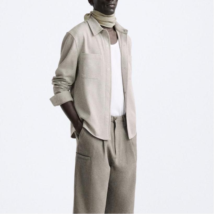 Zara Comfortable Casual Solid Color Pocket Detail Long Sleeve Shirt Men shirts Gray 7484478-706