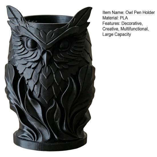 Desktop Stationery Organizer 3D Printed Owl Pen Holder, Creative Desk for Office Stationery, Decor Retro Relief Animal Storage Container Pencils