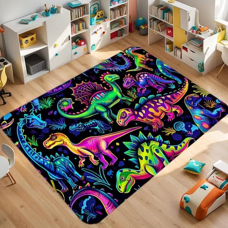 Dinosaur ABC Rug Non-Slip Play Mat Carpet for Boys Bedroom Kids Playroom Living Room Classroom Area Floor Mat Home Decor Doormat