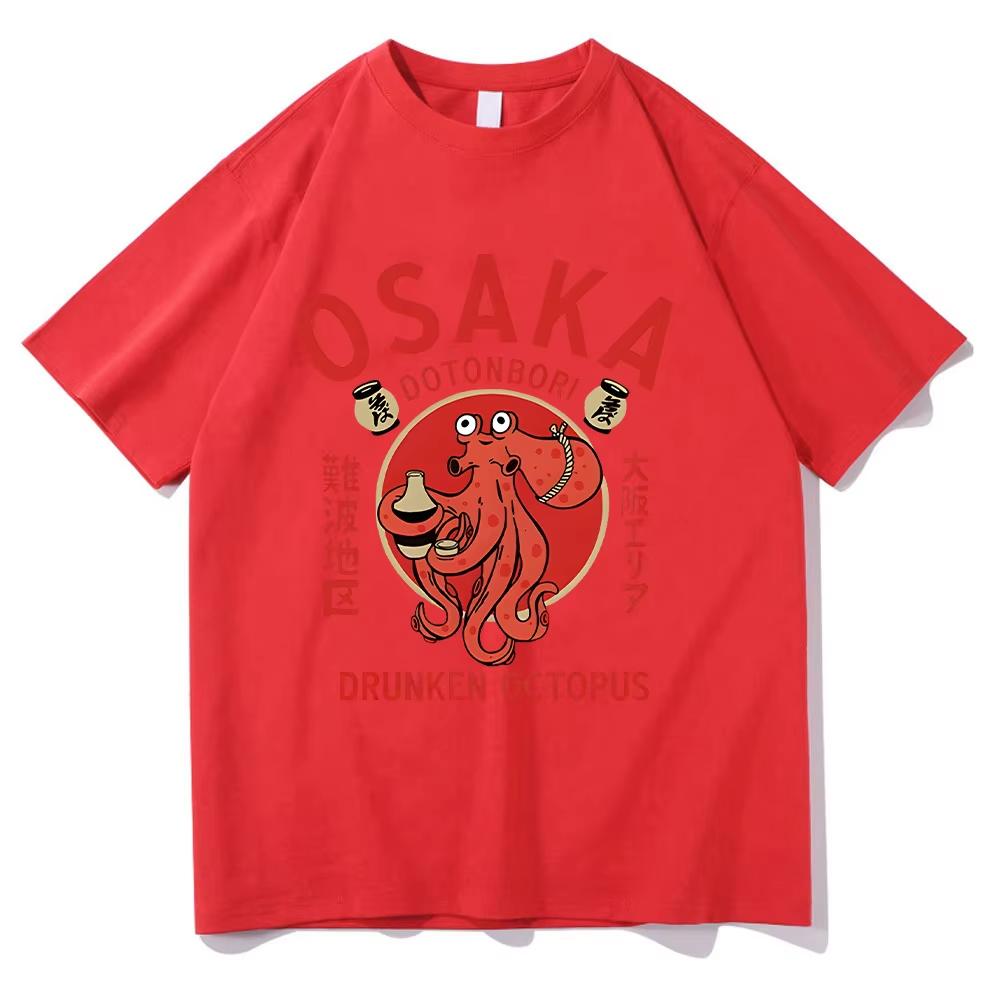 Osaka Dotonbori Drunken Octopus Tshirts Japanese Food Funny Cotton Teeshirts Summer Fanshion Women Men Tops Vintage Aesthetic