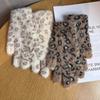 Leopard Print Plush Knitted Gloves Winter Warm Full Finger Gloves Wool Touchscreen Mittens Cycling Glove