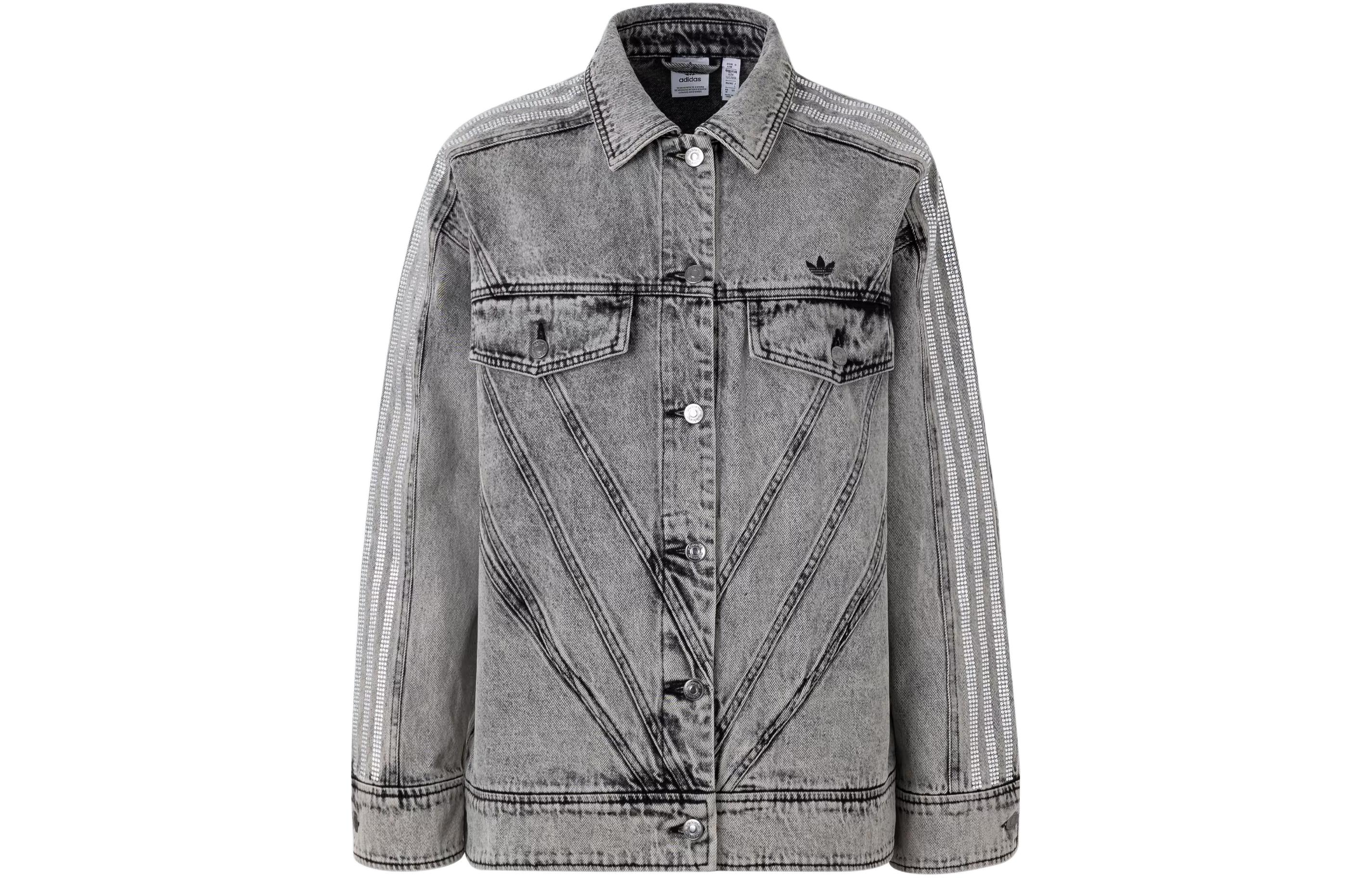 Adidas Originals Embellished Denim Jacket Denim Jacket Women s Acid Green Gray IS0382 L