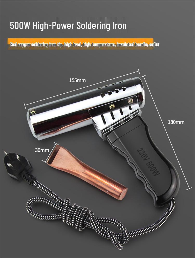 High-Power Wood Handle Soldering Iron with Bent Flat Copper Tip - 100W to 300W
