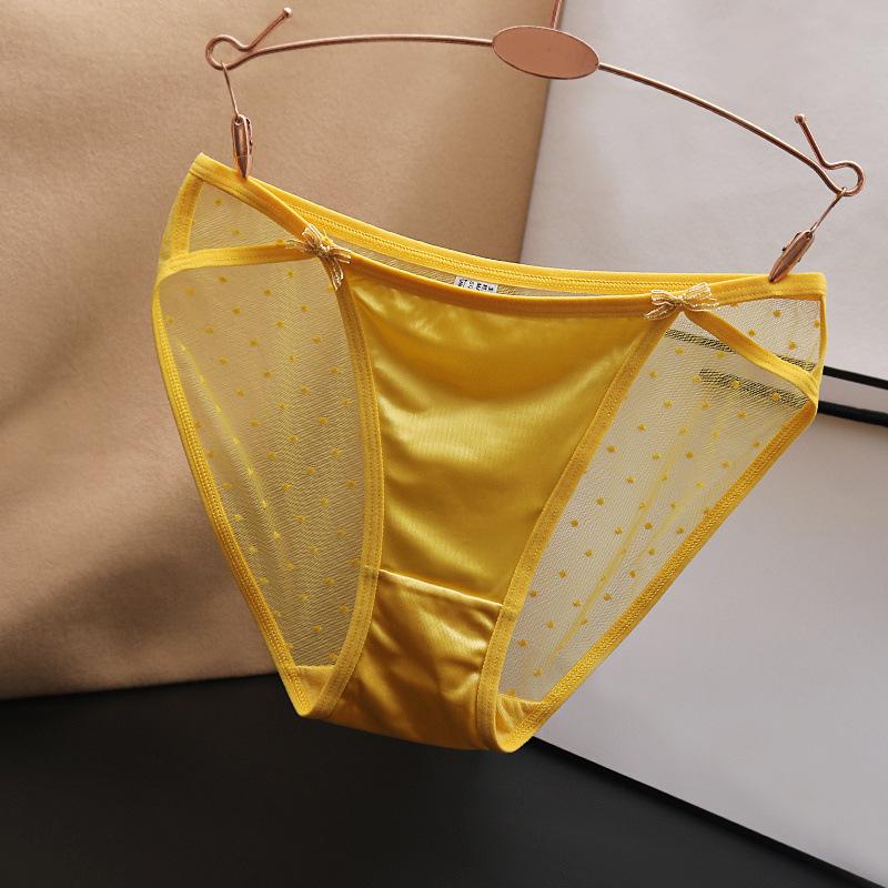 Large Sexy Seamless Low Waist Mesh Panties for Women - Silky Satin with Cotton Crotch