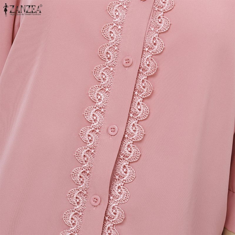 ZANZEA Women Casual Turn Down Collar Loose 3/4 Sleeve Blouse