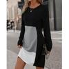 Women Dresses 2025 Autumn Winter Long Sleeve O-Neck Black Women Dress J898