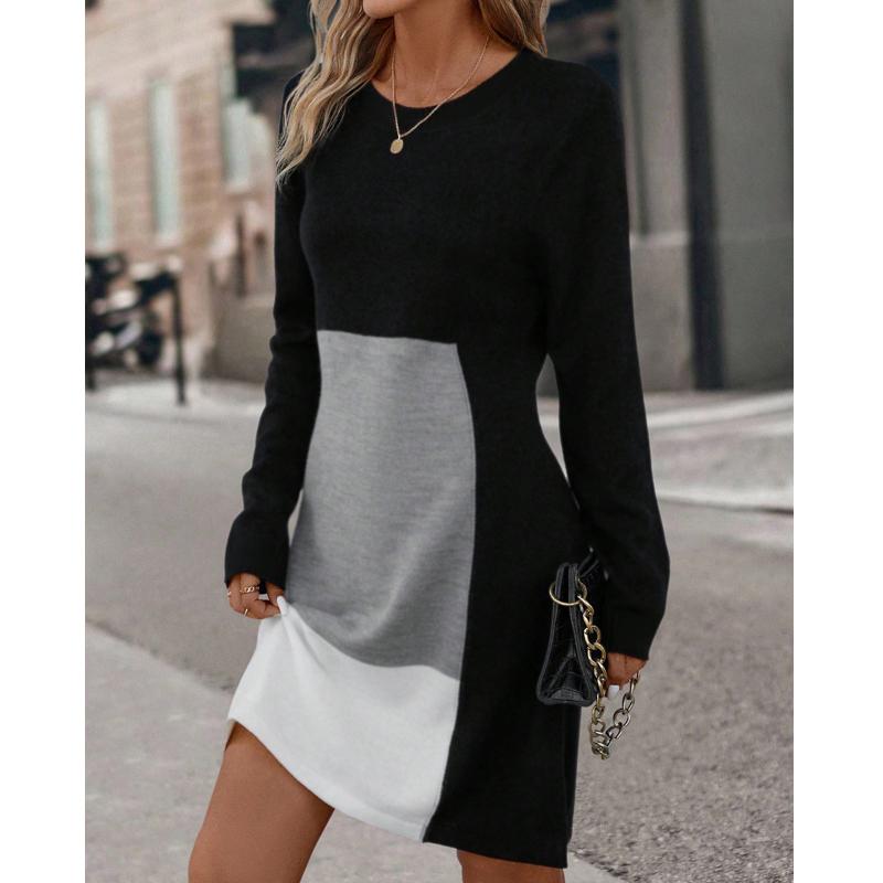Women Dresses 2025 Autumn Winter Long Sleeve O-Neck Black Women Dress J898
