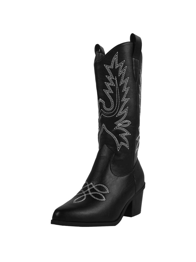 2024 Plus Size White Western High-Heeled Over-the-Knee Cowboy Boots for Women