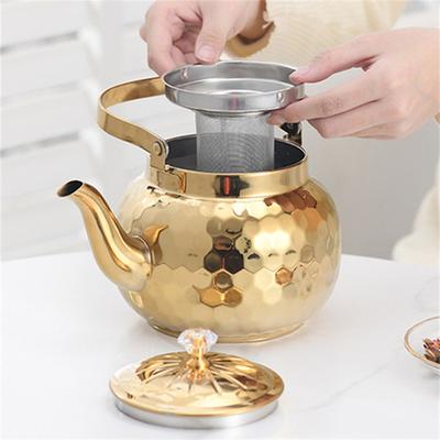 Luxury Gold Stainless Steel Water Kettle for Electric Ceramic Cooktop Coffee Tea Pot with Infuser Chinese Restaurant Tea Kettle
