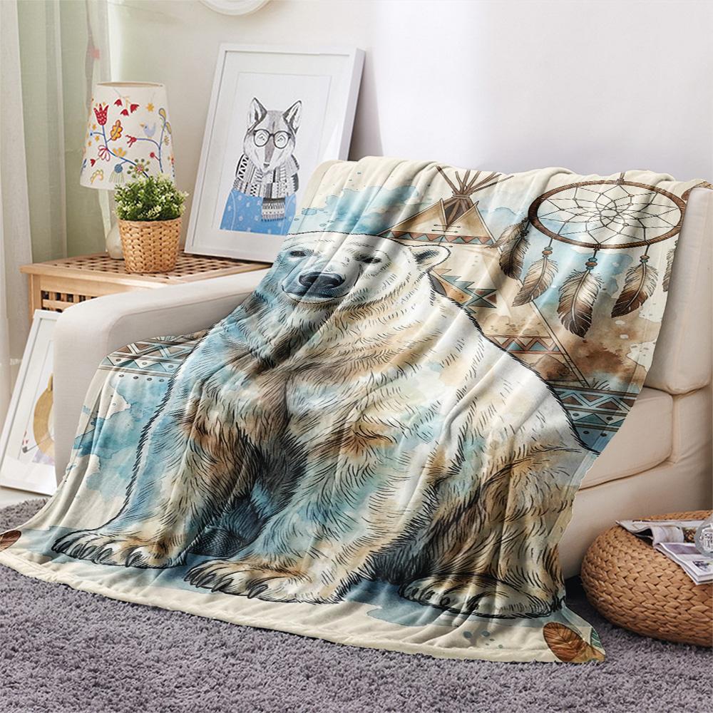 1PC Bohemian Watercolor Animals Print FlAannel Blanket, High Quality Comfortable for All Seasons, Home Decor, Warmth and Comfort