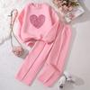 Girls' Big Kids 2-Piece Outfit Set Heart Print Long Sleeve Sweatshirt with Casual Wide Leg Pants Trendy Fall Winter Wear