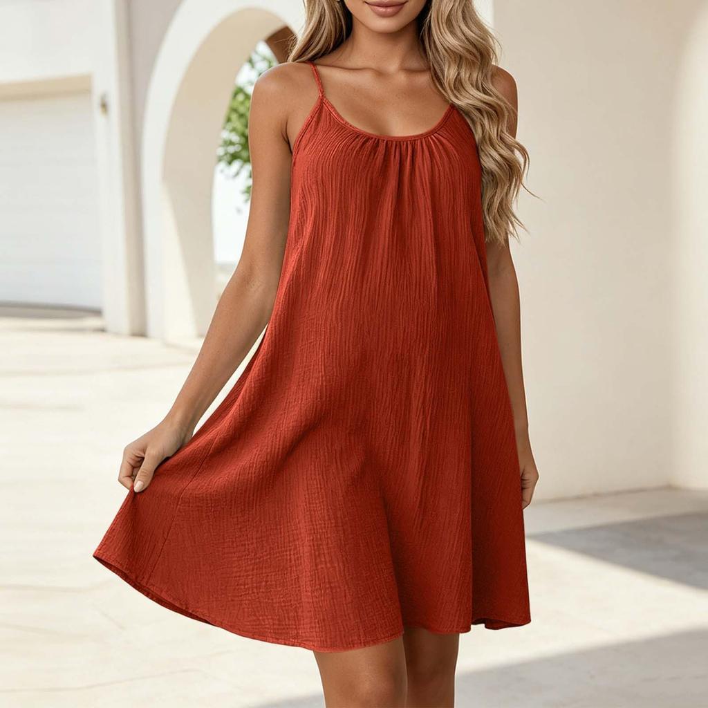Women's Sleeveless Midi Summer Dress In Cotton Linen, Elegant Casual with Multiple Colors