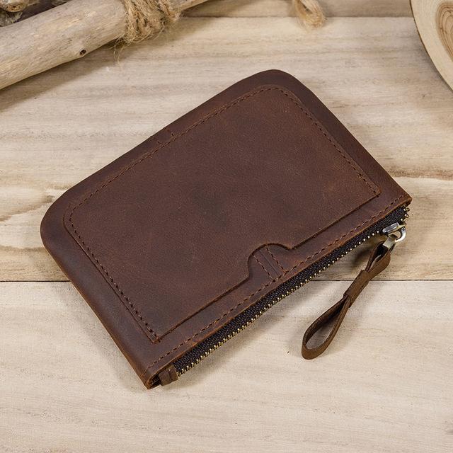 New Men Genuine Leather Zipper Coin Wallet Natural Leather Short Purse Card Holder Cash Clutch Wallet With Key Ring