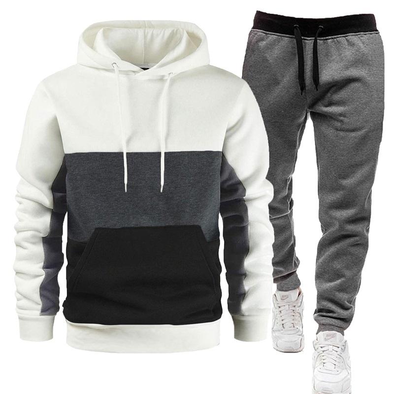 Men's Color Block Hoodie & Sweatpants Set Casual 2PCS Tracksuit, Drawstring Sportswear Outfit