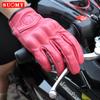 SUOMY Lady Pink Retro Leather Motorcycle Gloves Women Touchscreen Motocross Gloves Hard Shell Protective Motorbike Glove XS-L