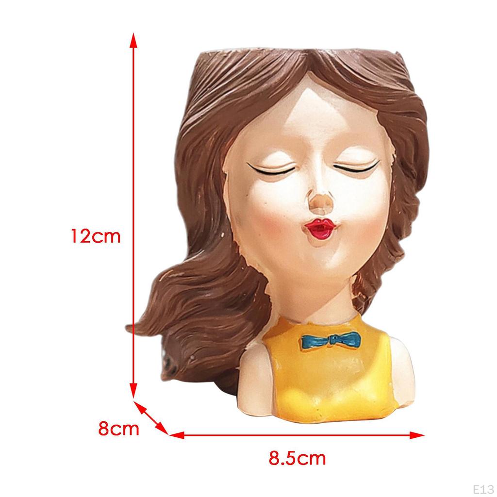 Cute Female Women Girl Head Statue Plant Container Bust Flower Pot Home Cactus Planter indoor e