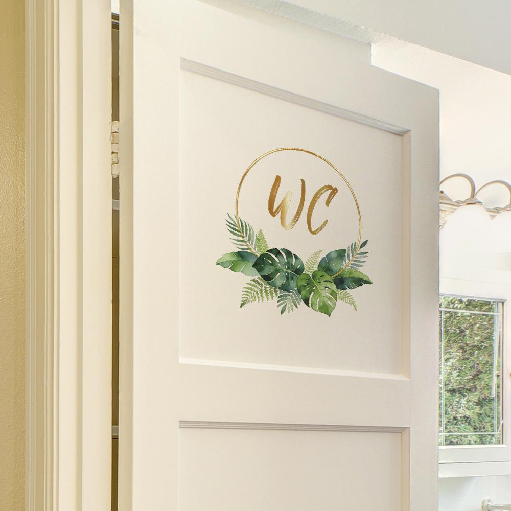Self-adhesive Creative Artistic Leaf WC Toilet Door Sign Wall Stickers for Home Decor