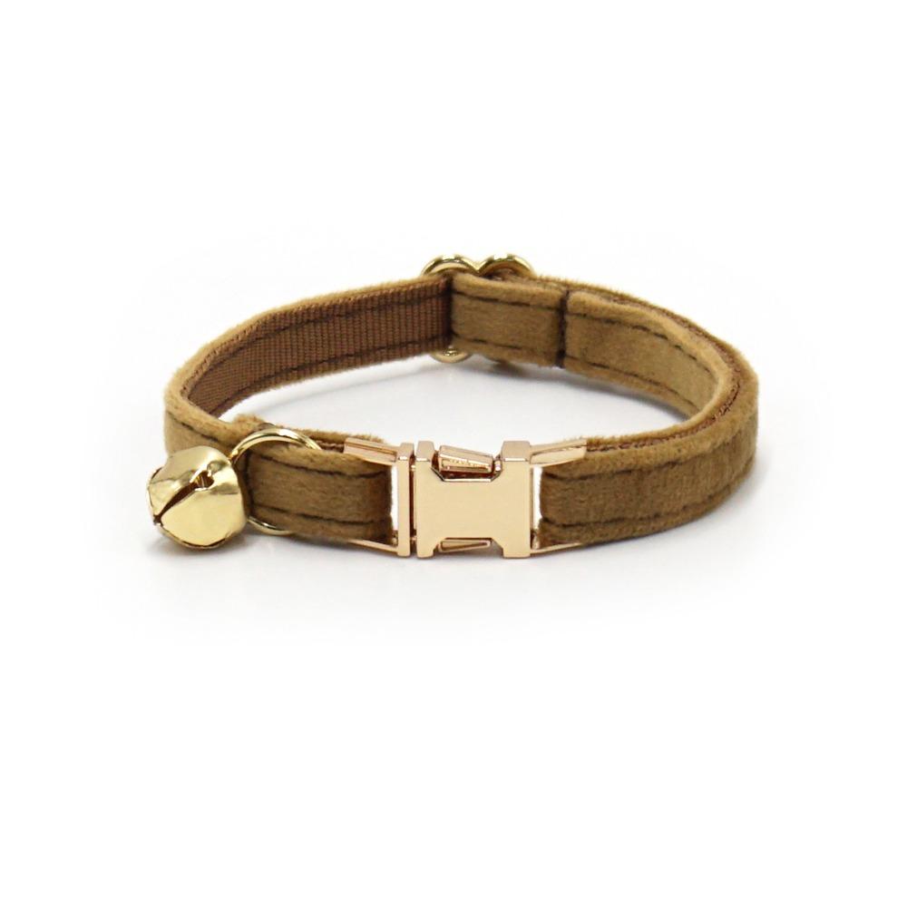 Portable Velvet Cat Collar Cute Adjustable Kitten Collars Necklace Light Gold Buckle with Bell Cat Pet Accessories