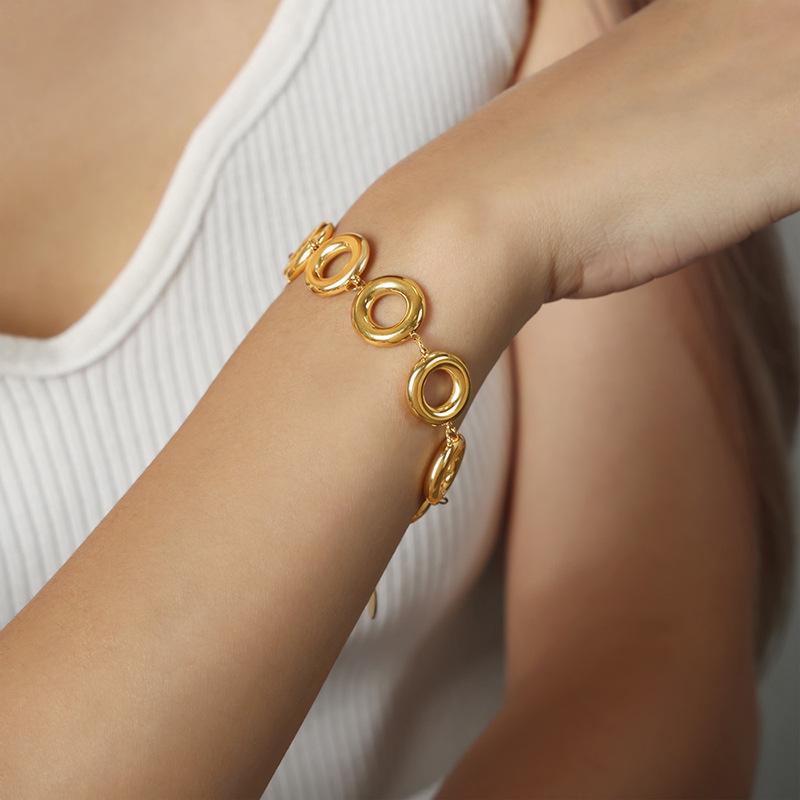 Modern Geometric Gold-Plated Titanium Steel Bracelet & Earring Set