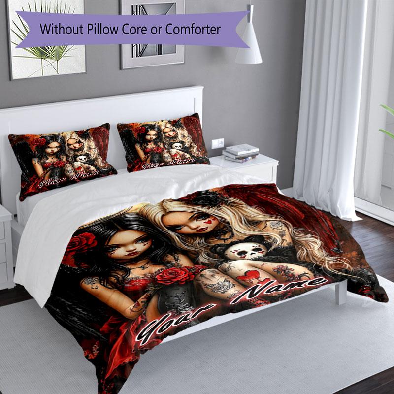 3pcs Custom Name Dark Angelic Fantasy Bedding Set Printed Bedding Set Duvet Cover Closure Includes 1 Duvet Cover & 2 Pillowcases Bedroom Decor