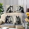 4PCS 2D Flat Print Pillow Covers: Black & White Horse Portrait Design, Stylish & Lively. For Daily Gatherings, Festivals,