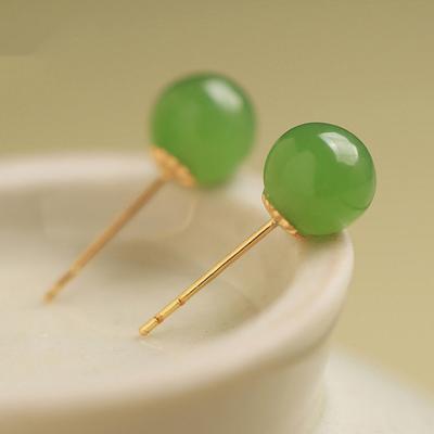 Natural Hetian Jade Green Ear Studs Simple Luxury Sense Earrings For Women Light Luxury Suitable For Daily Wear Party Jewelry