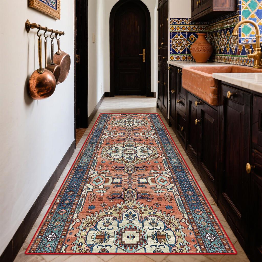 Boho Retro Long Runner Carpets Home Decoration Kitchen Entryway Non-slip Rug Bedroom Living Room Corridor Floor Mat Easy Clean