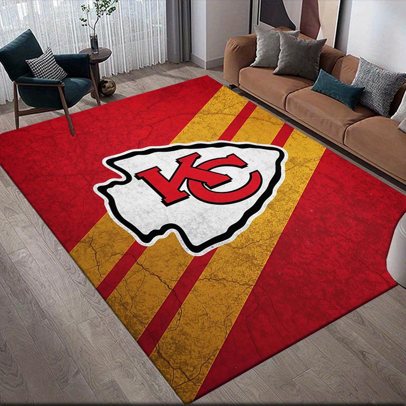 Kansas City Chiefs Flannel Pattern Square Carpet,Area Rug,Carpet Rug for Living Room Bedroom Sofa Playroom Decor,Non-slip Floor Mat