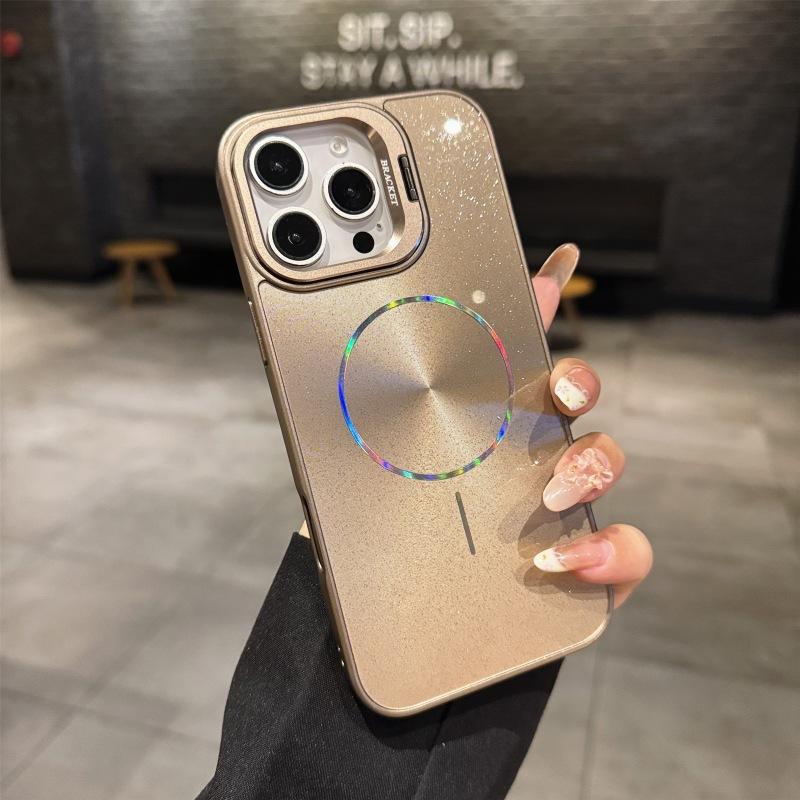 Ice Crystal Glitter Is Suitable for Apple 16 Thin Ring Magnetic Mobile Phone Case iPhone15promax Lens Holder CD Pattern