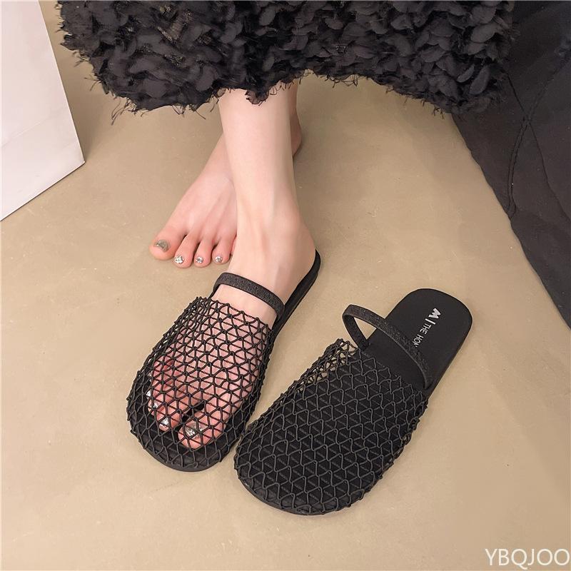 Fashion Outdoor Casual and Fashionable Summer Lazy Shoes 2025 Semi Draggable Mesh Beach Comfortable Breathable Simple Flat Shoes