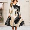 Women Plus Size V Neck Long Sleeve Printed A Line Flared Midi Dress With Belt
