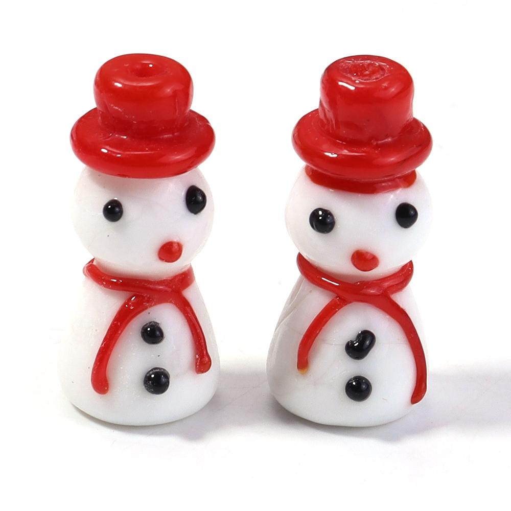 2pcs Christmas Lampwork Beads Cute Glove Snowman Glass Loose Beads For Jewelry Making DIY Bracelet Keychain Chrismas Gifts Decor