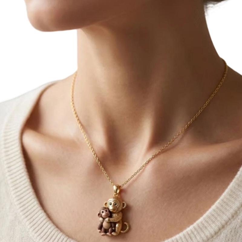 Monkey Pendant Necklace Protect Punch The Monkey Jewellery With Mother And Baby Design For Vintage Outfits 1